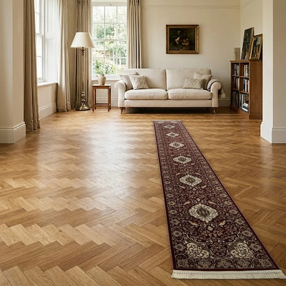 Room view: the rug on the floor of a furnished room