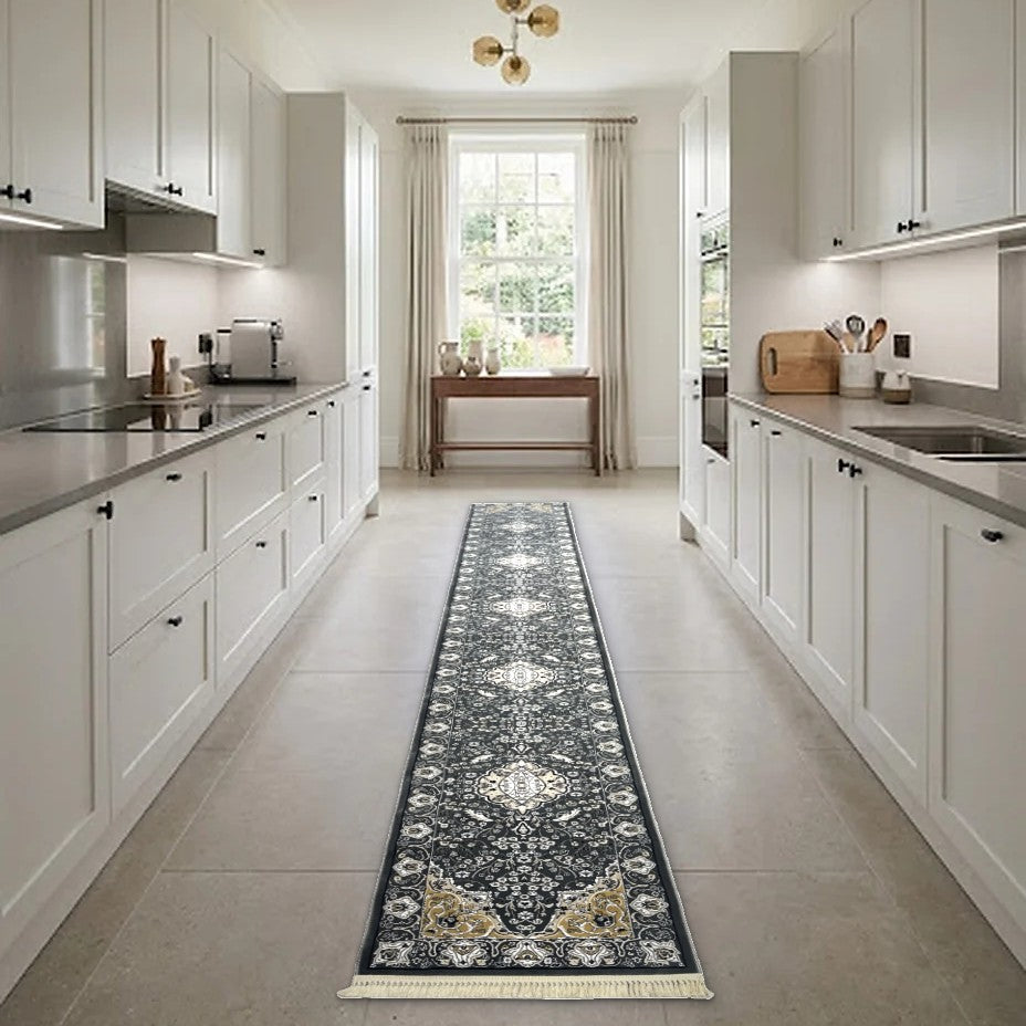Room view: the rug on the floor of a furnished room