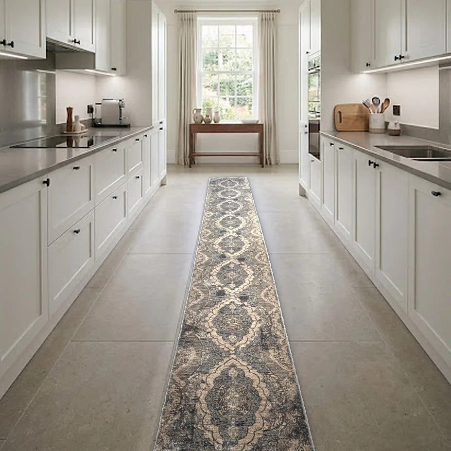 Room view: the rug on the floor of a furnished room