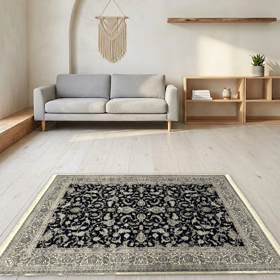 Room view: the rug on the floor of a furnished room