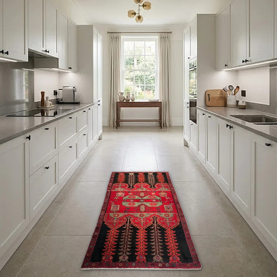 Room view: the rug on the floor of a furnished room