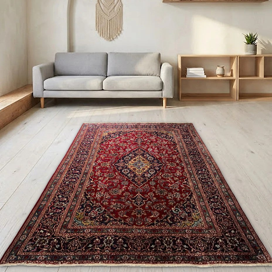 Room view: the rug on the floor of a furnished room