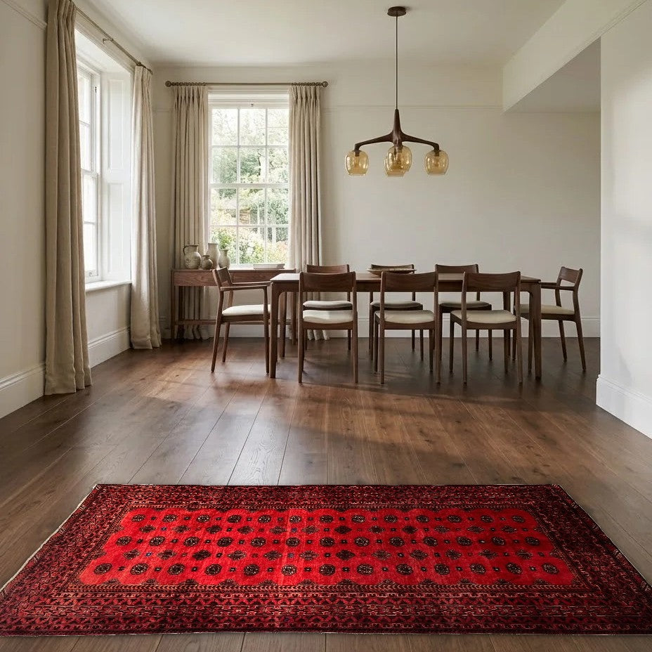 Room view: the rug on the floor of a furnished room