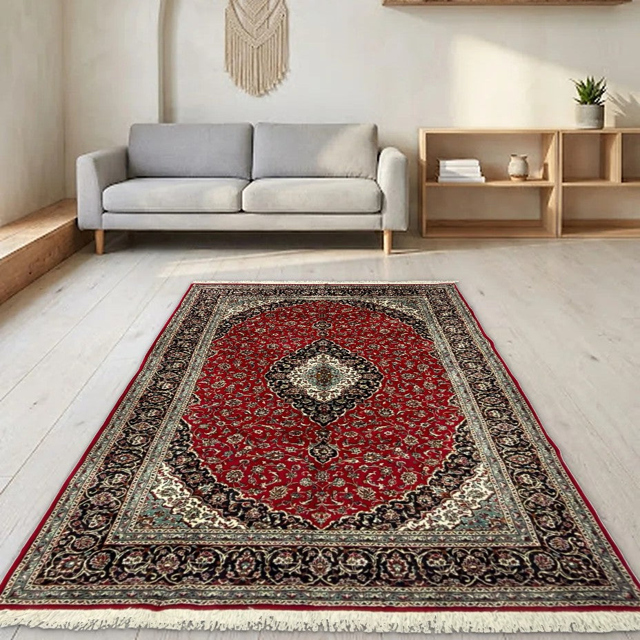 Room view: the rug on the floor of a furnished room