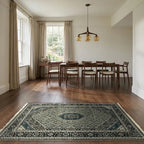 Room view: the rug on the floor of a furnished room