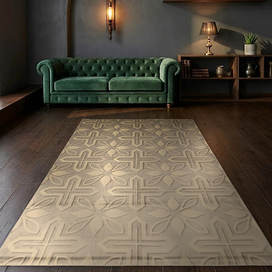 Room view: the rug on the floor of a furnished room