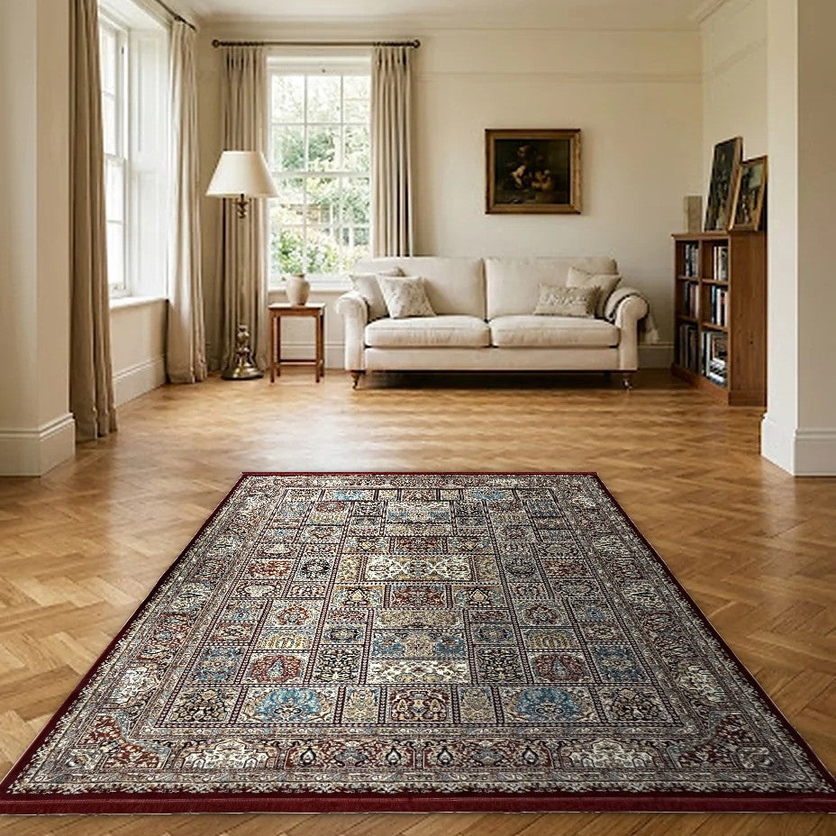 Room view: the rug on the floor of a furnished room
