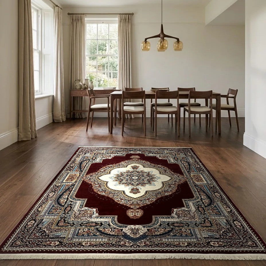 Room view: the rug on the floor of a furnished room