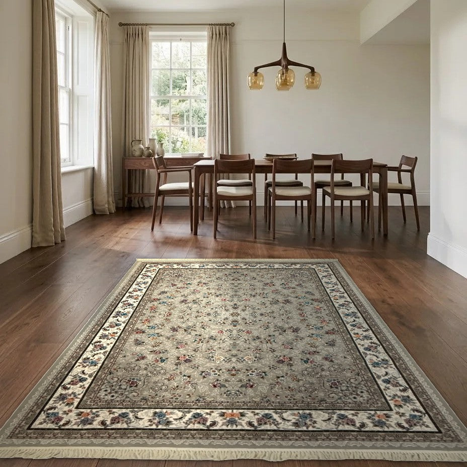 Room view: the rug on the floor of a furnished room