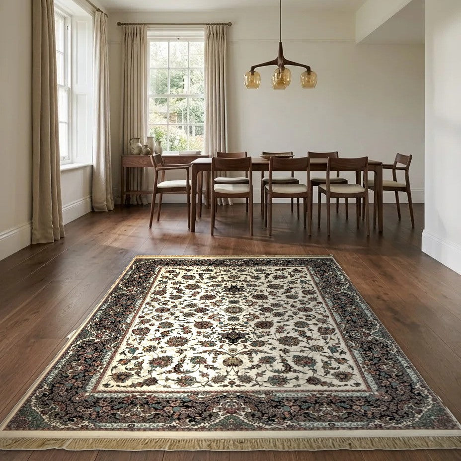 Room view: the rug on the floor of a furnished room