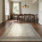 Room view: the rug on the floor of a furnished room