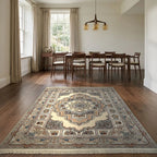 Room view: the rug on the floor of a furnished room