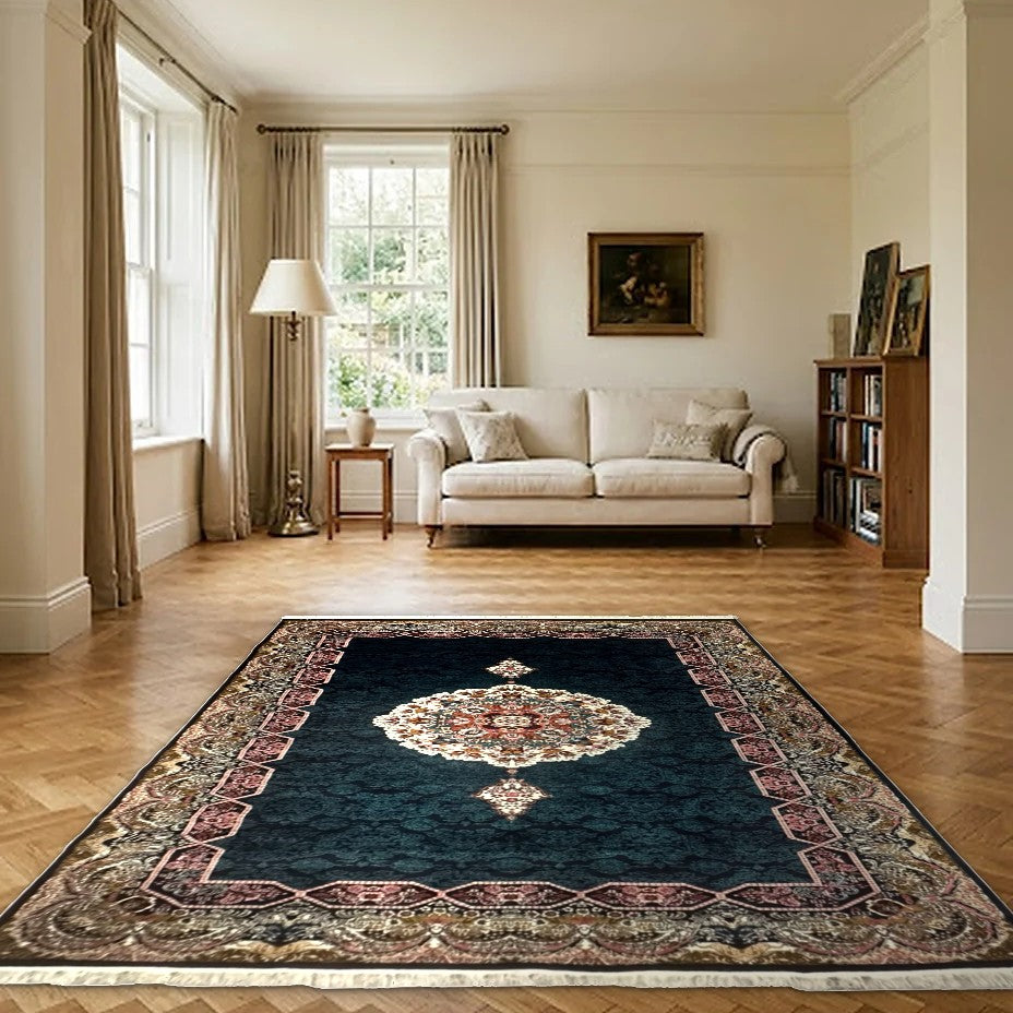 Room view: the rug on the floor of a furnished room