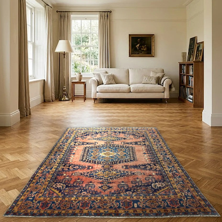 Room view: the rug on the floor of a furnished room
