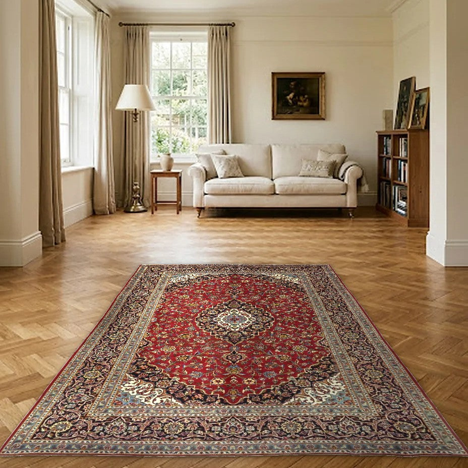 Room view: the rug on the floor of a furnished room