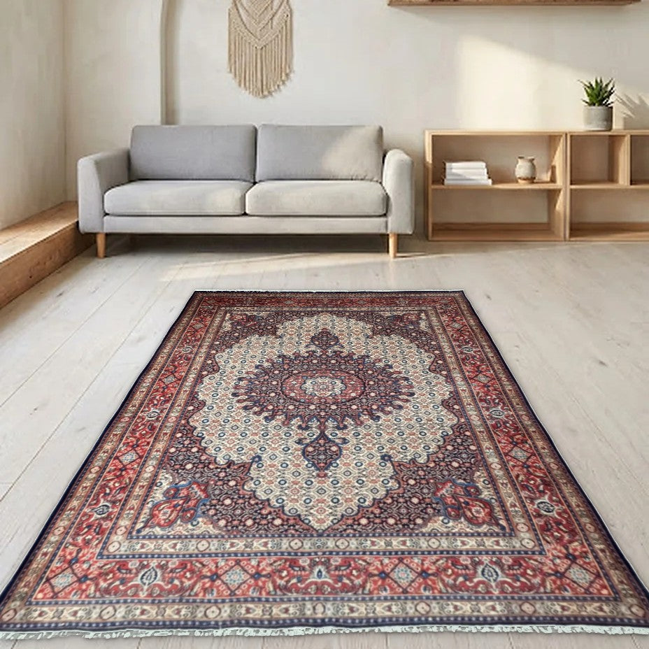Room view: the rug on the floor of a furnished room