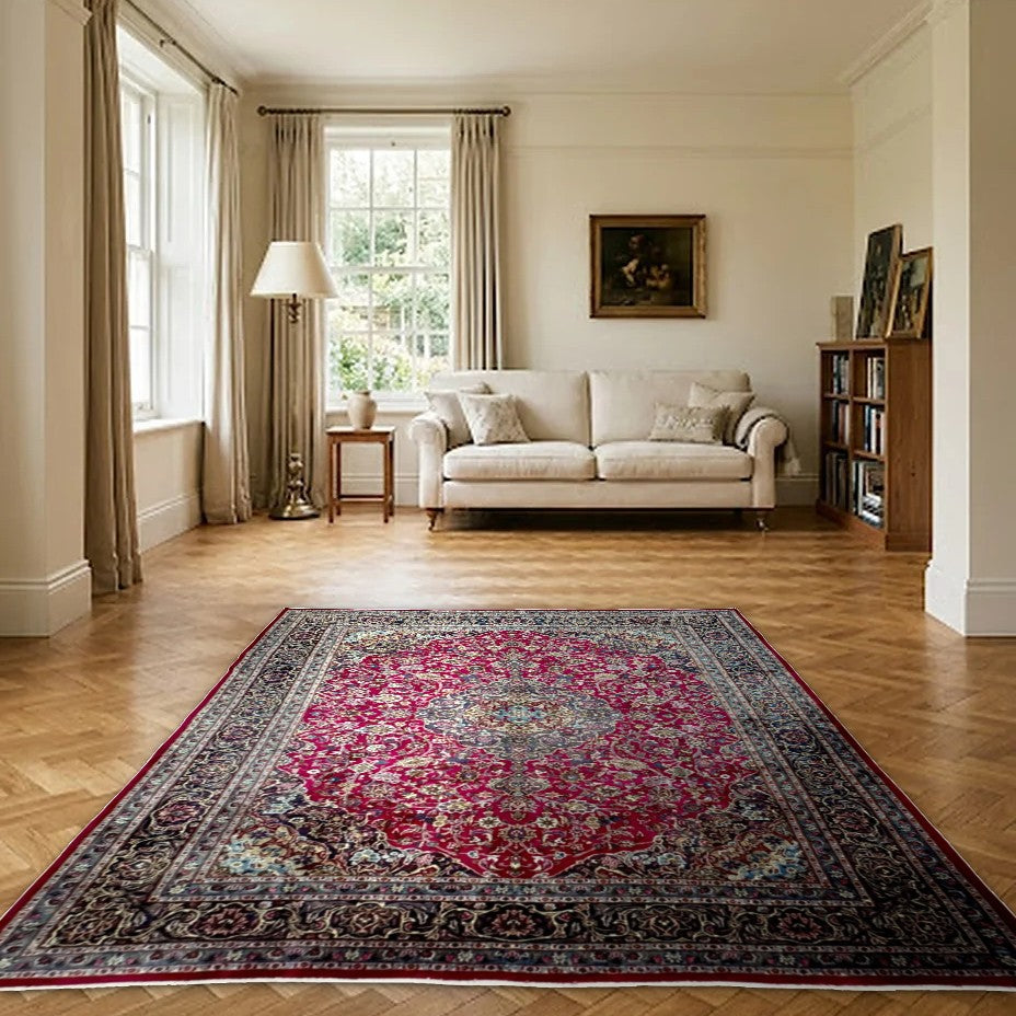 Room view: the rug on the floor of a furnished room