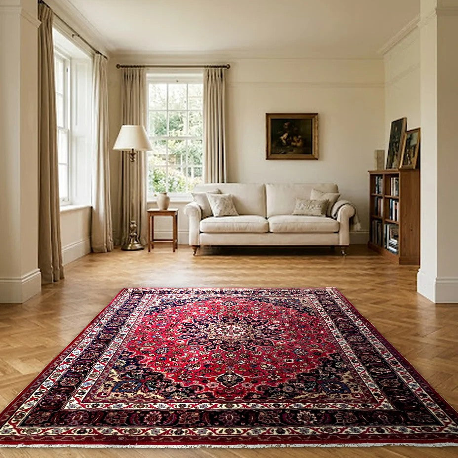 Room view: the rug on the floor of a furnished room