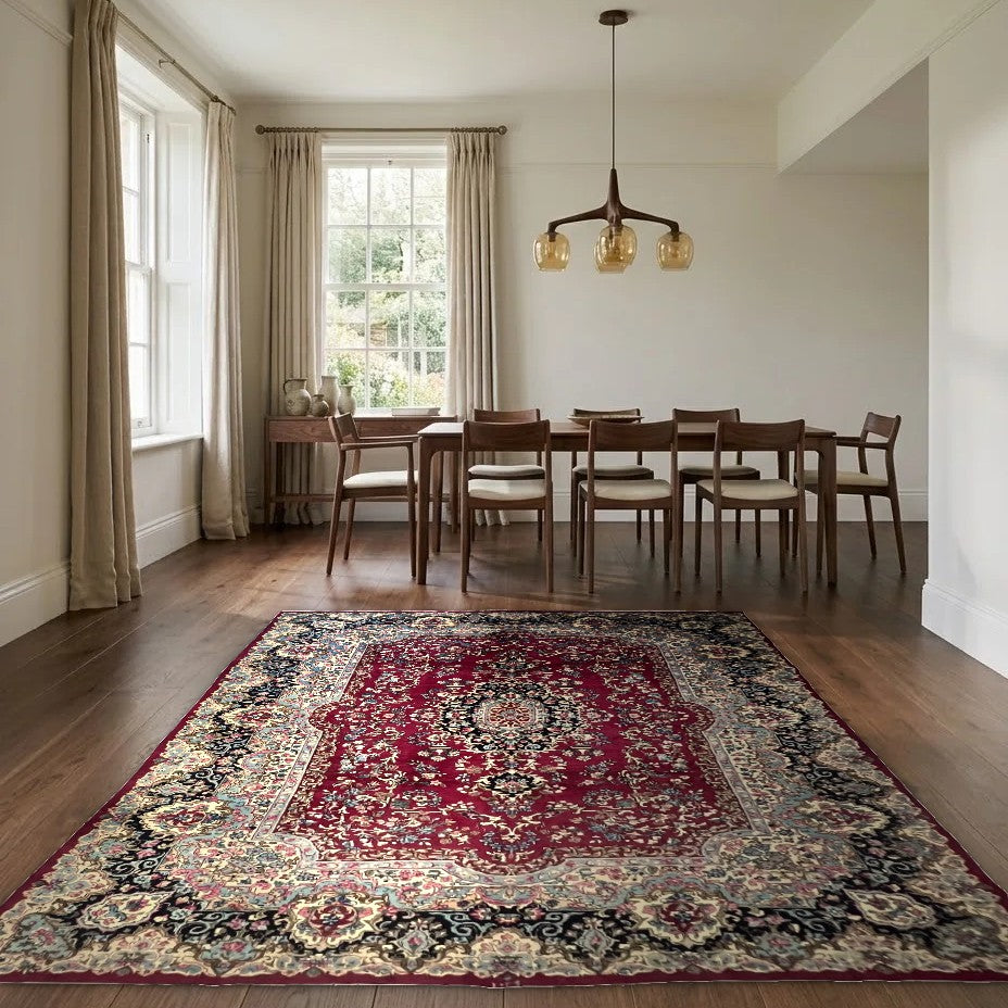 Room view: the rug on the floor of a furnished room