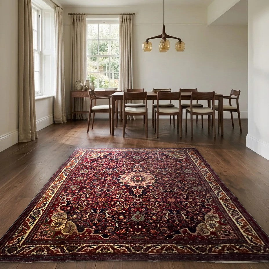 Room view: the rug on the floor of a furnished room
