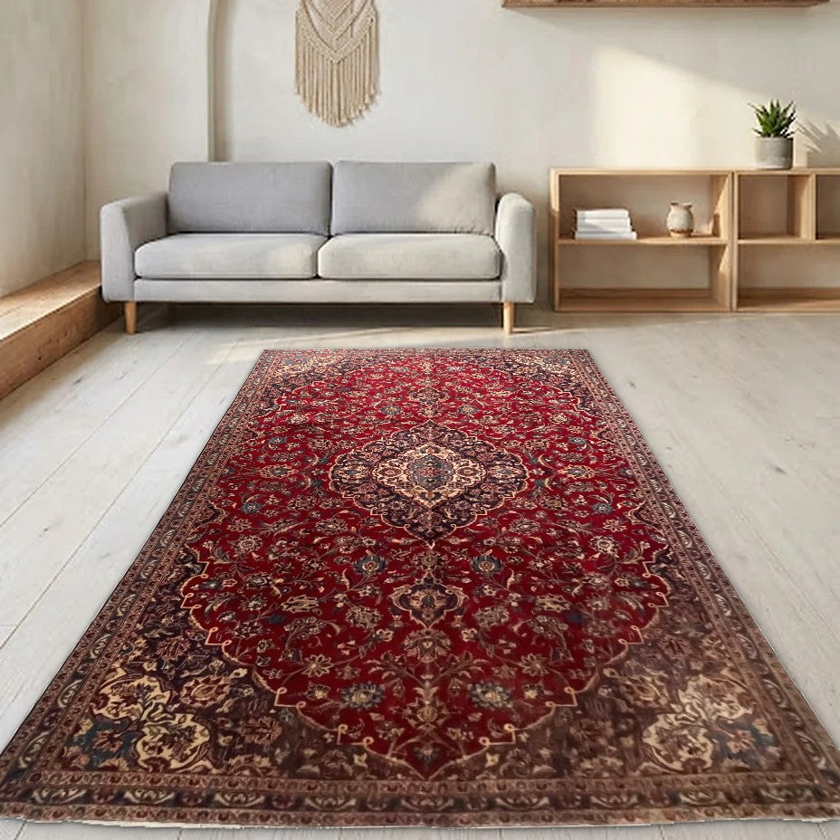 Room view: the rug on the floor of a furnished room