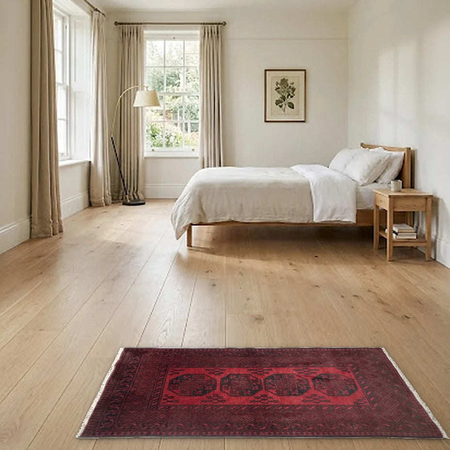 Room view: the rug on the floor of a furnished room