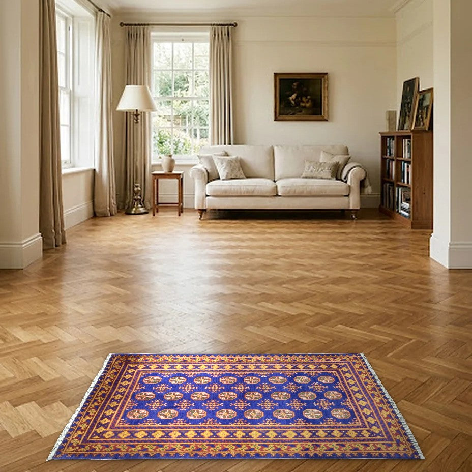 Room view: the rug on the floor of a furnished room
