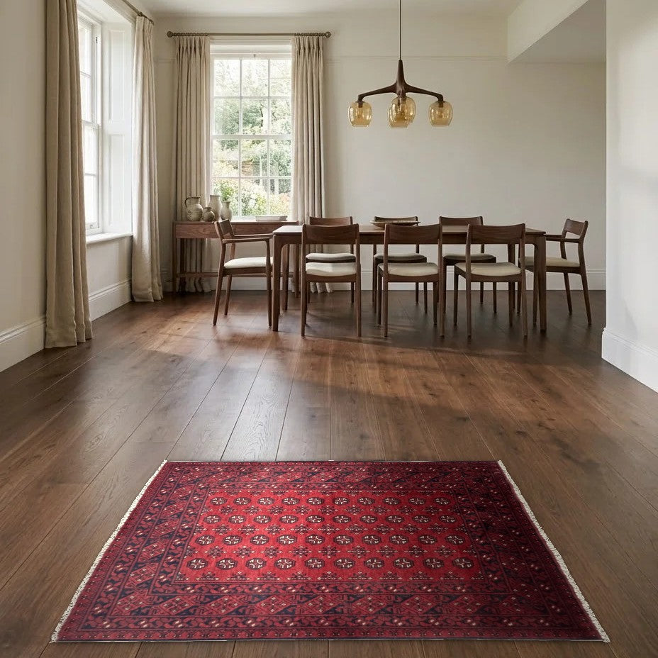 Room view: the rug on the floor of a furnished room