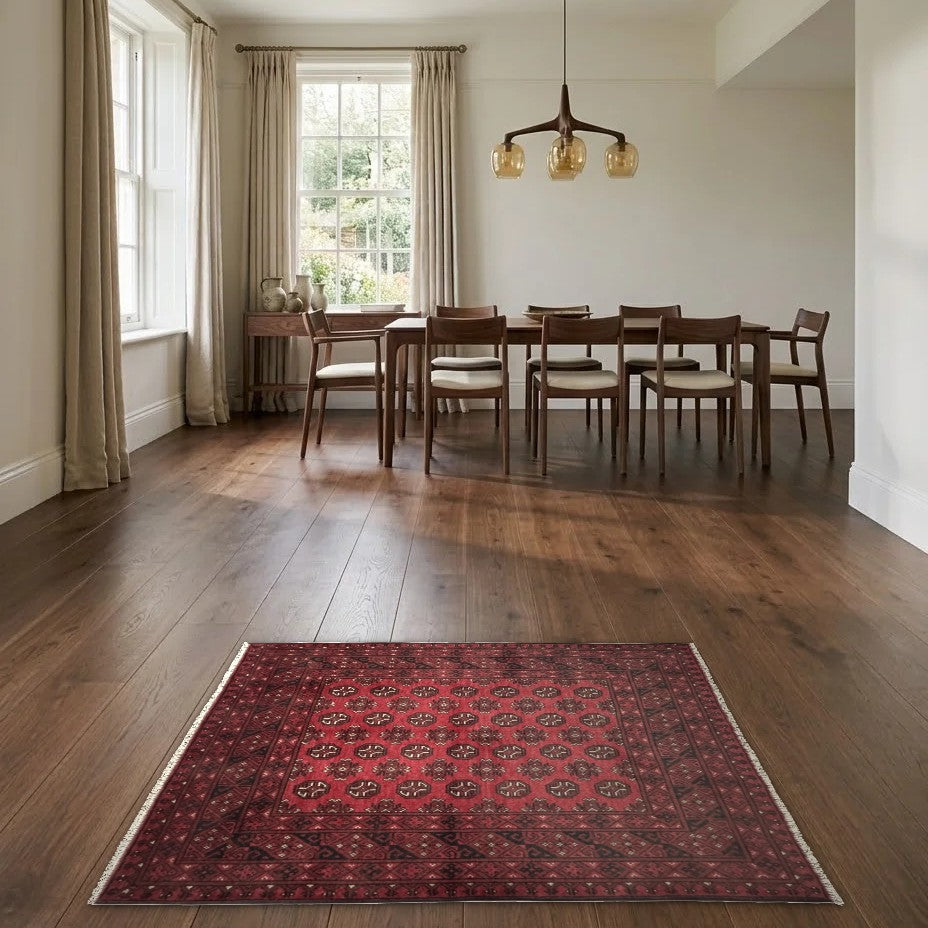 Room view: the rug on the floor of a furnished room