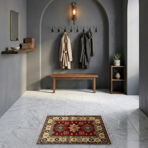 Room view: the rug on the floor of a furnished room