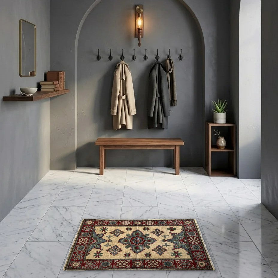 Room view: the rug on the floor of a furnished room