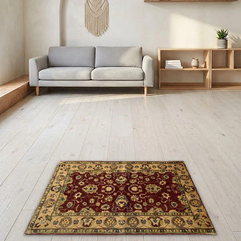 Room view: the rug on the floor of a furnished room