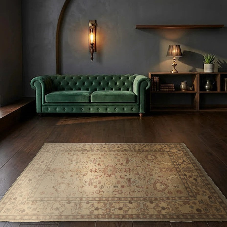 Room view: the rug on the floor of a furnished room