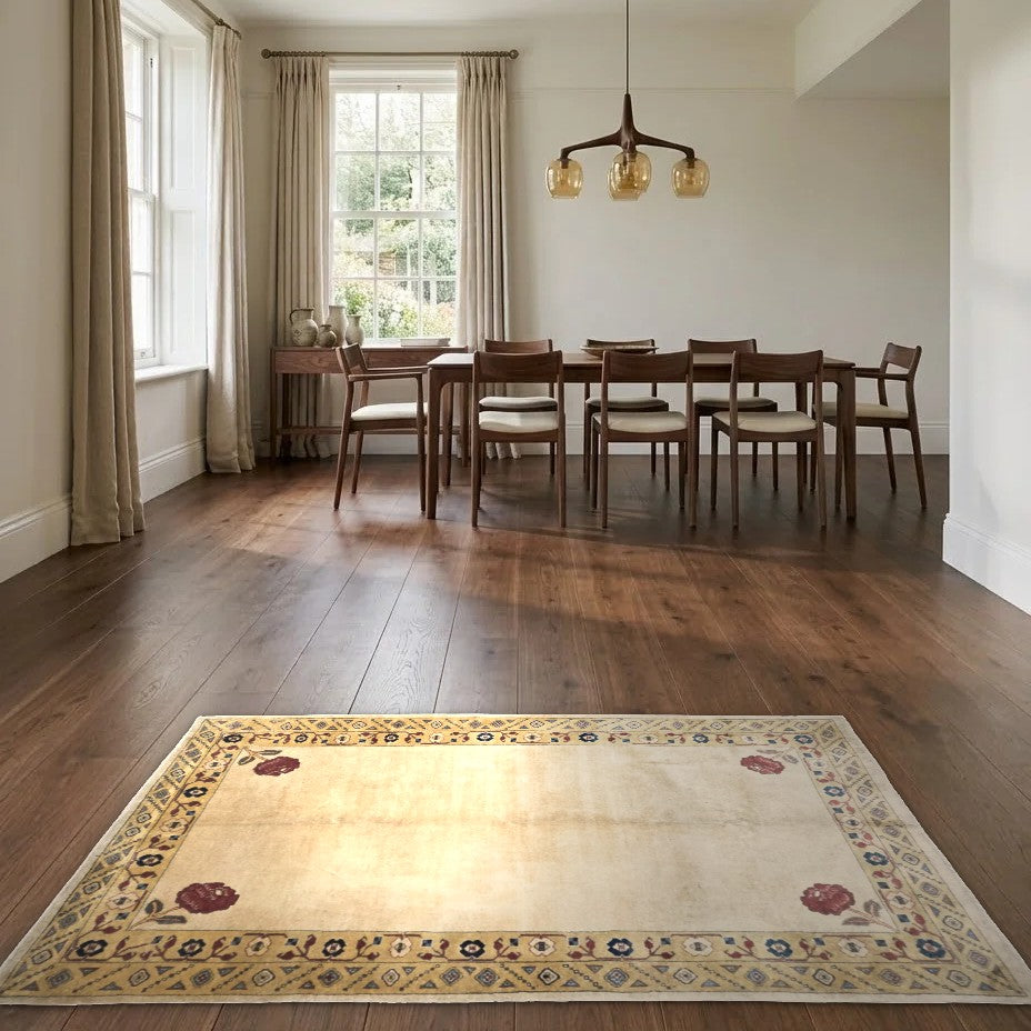 Room view: the rug on the floor of a furnished room