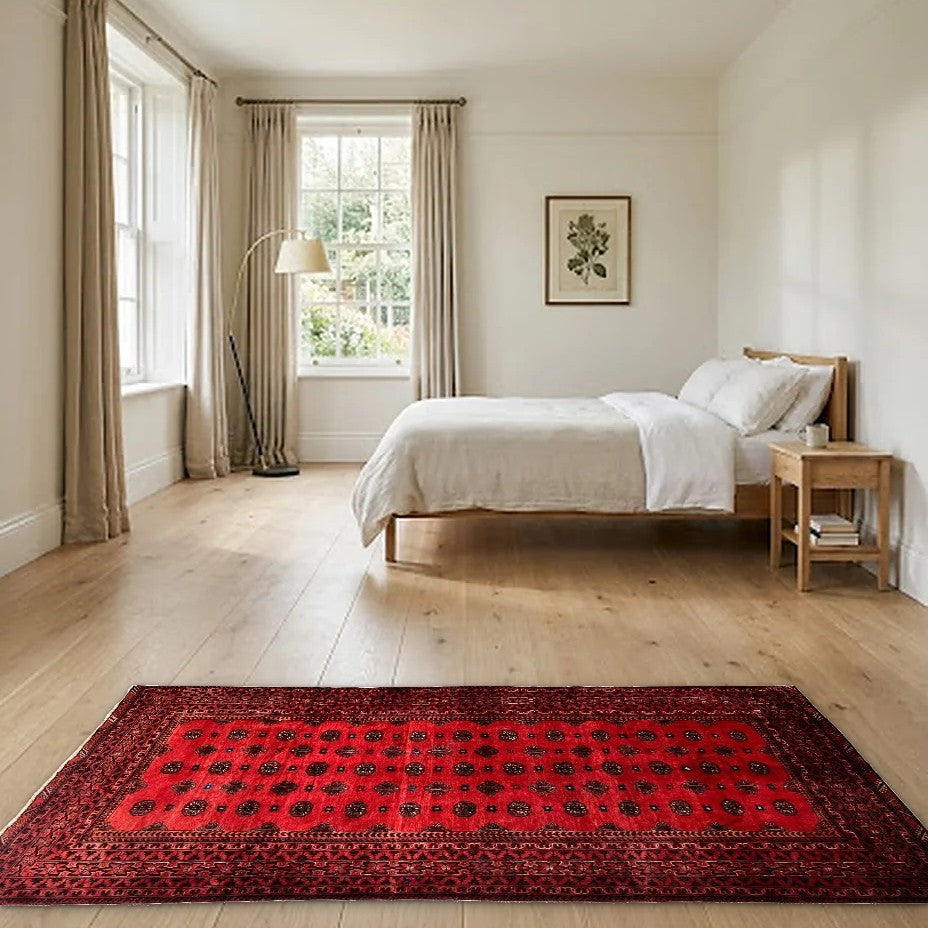 Room view: the rug on the floor of a furnished room