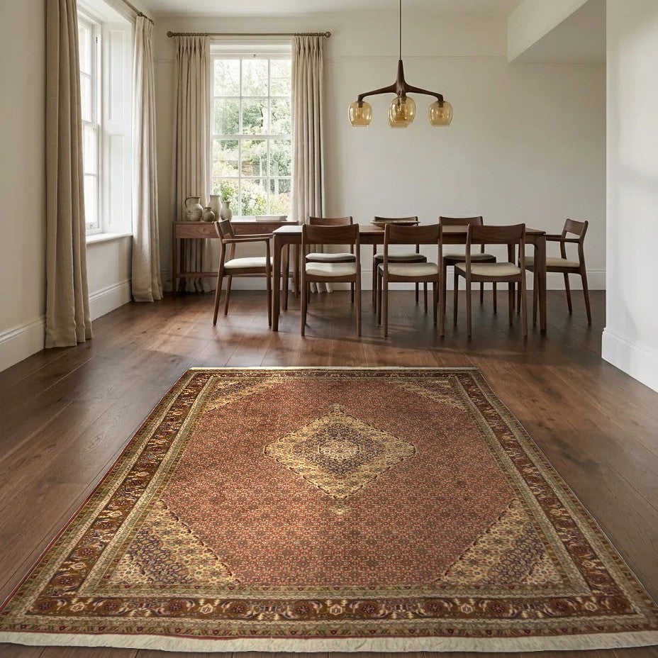 Room view: the rug on the floor of a furnished room