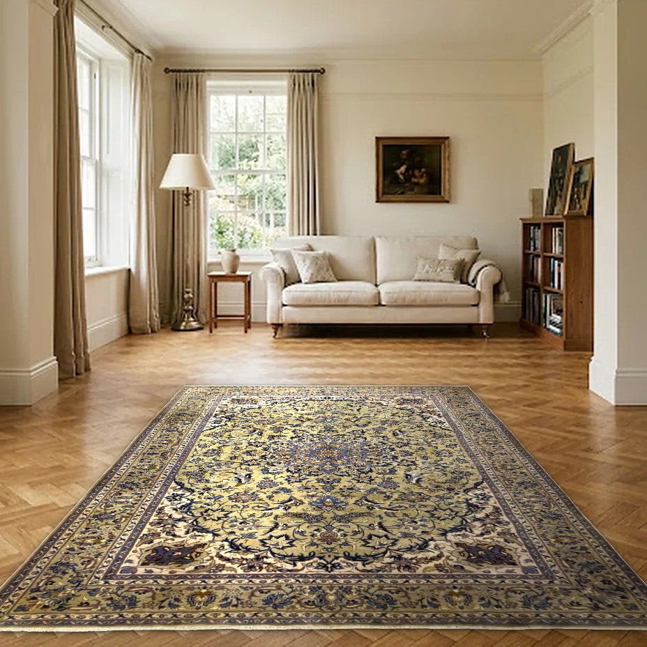 Room view: the rug on the floor of a furnished room