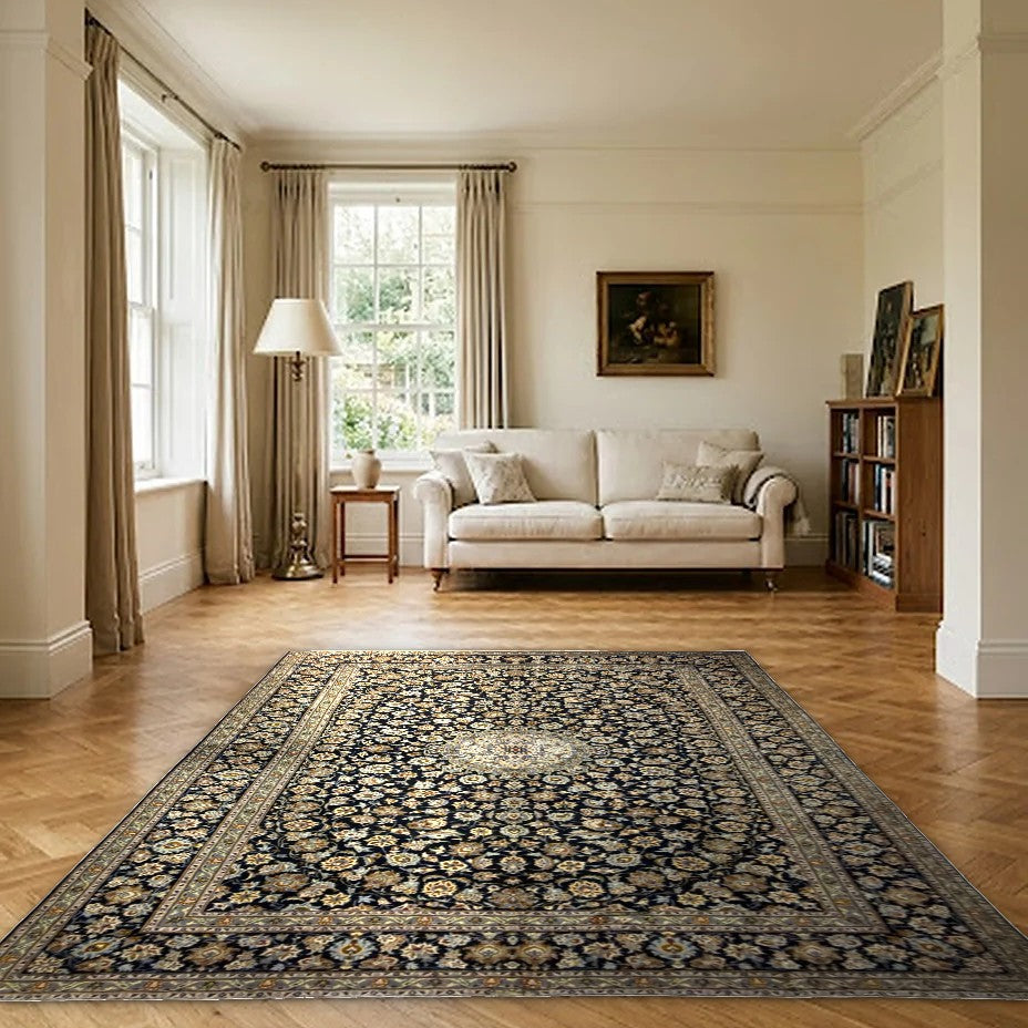 Room view: the rug on the floor of a furnished room