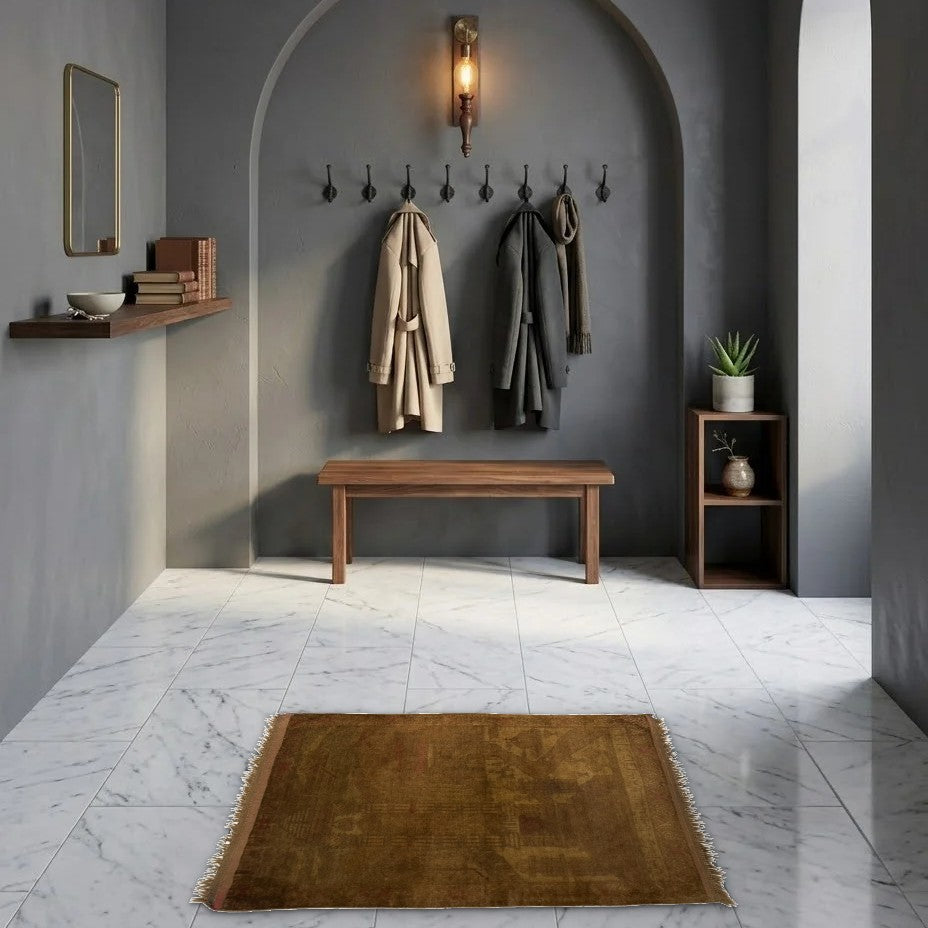 Room view: the rug on the floor of a furnished room