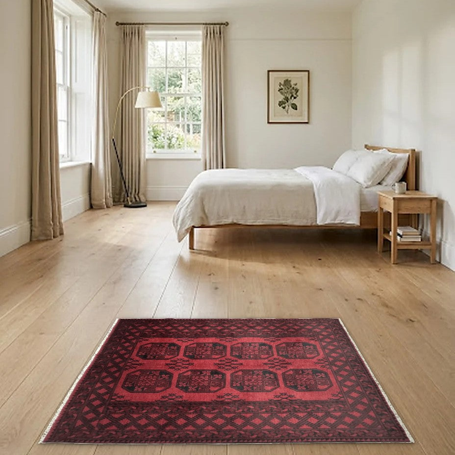 Room view: the rug on the floor of a furnished room