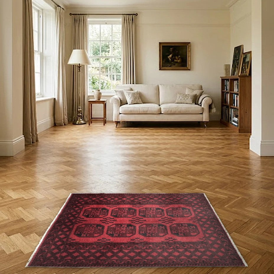 Room view: the rug on the floor of a furnished room