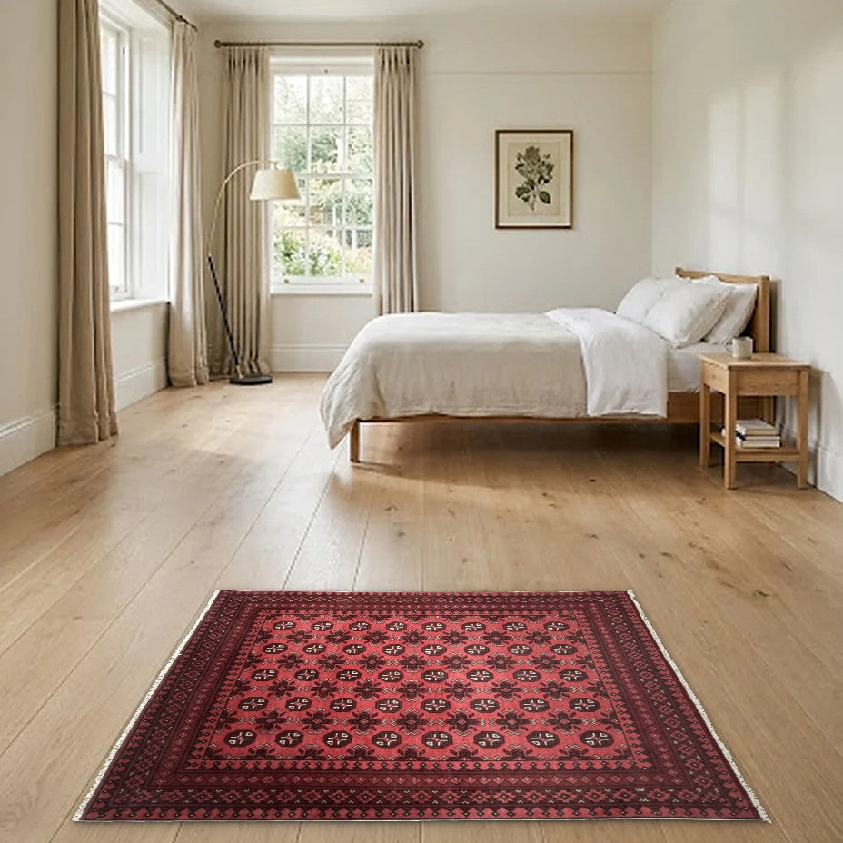Room view: the rug on the floor of a furnished room