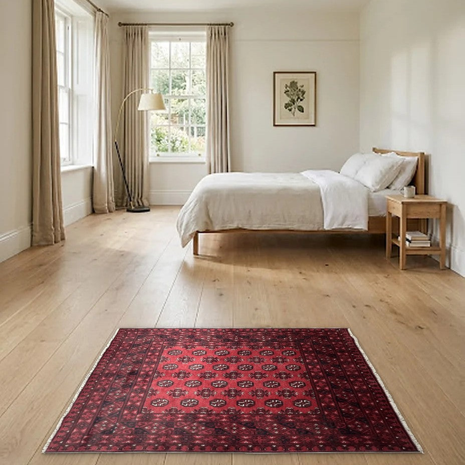 Room view: the rug on the floor of a furnished room