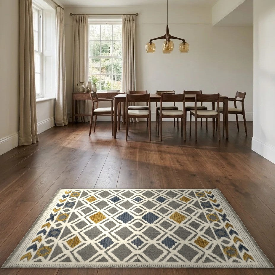 Room view: the rug on the floor of a furnished room