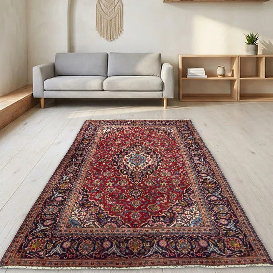Room view: the rug on the floor of a furnished room