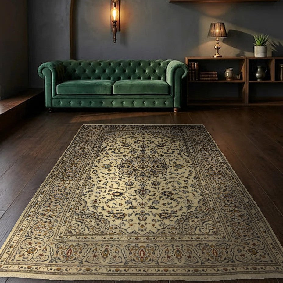 Room view: the rug on the floor of a furnished room