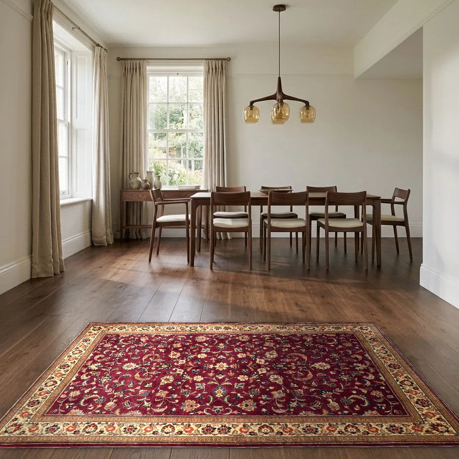 Room view: the rug on the floor of a furnished room