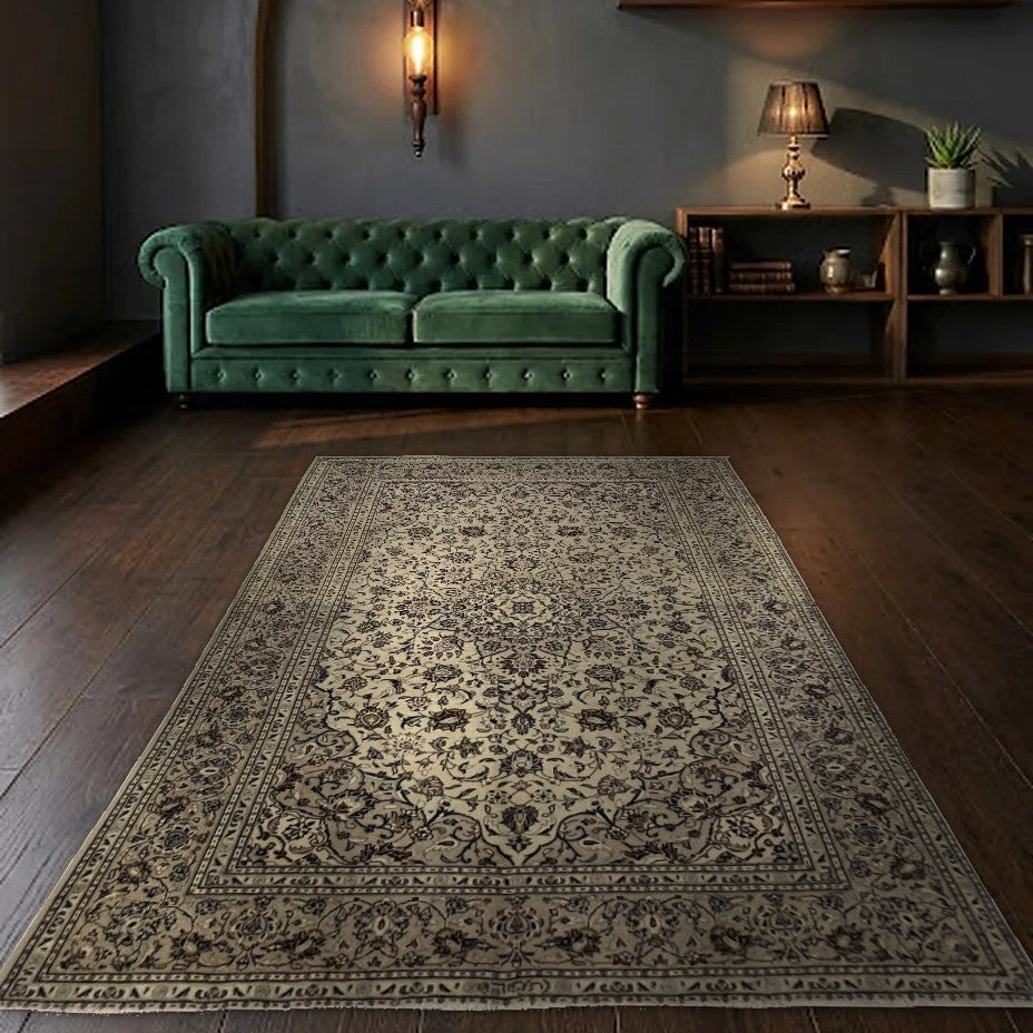 Room view: the rug on the floor of a furnished room