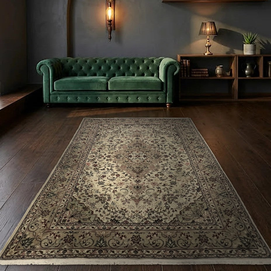 Room view: the rug on the floor of a furnished room