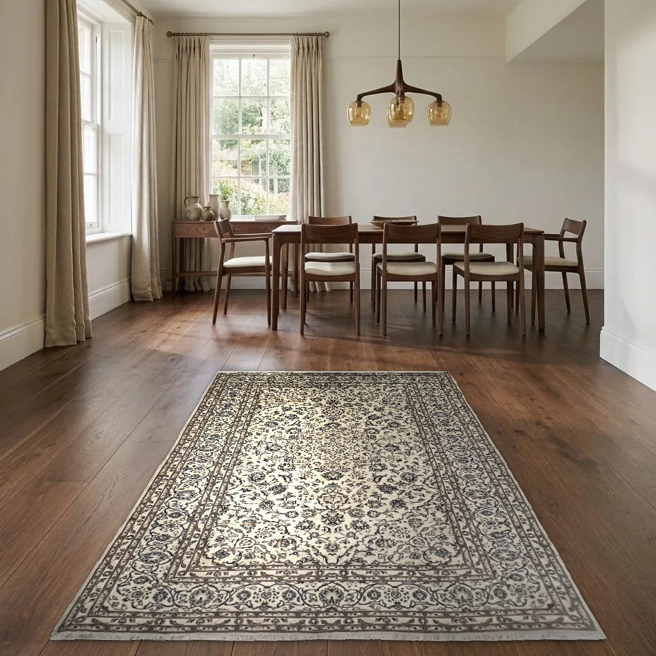 Room view: the rug on the floor of a furnished room